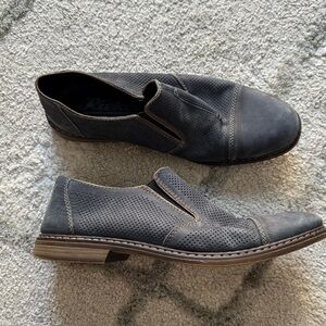 Rieker slip on shoes ankle boots blue perforated leather 43 / 10